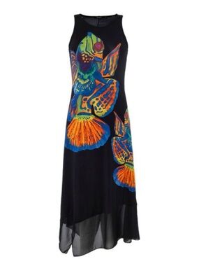 Desigual Cristin fish print sleeveless stretch maxi dress EUC size L